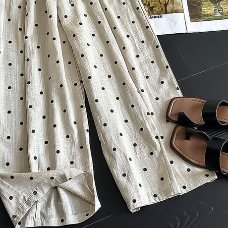 linen tencel dot wide pants　NK2204