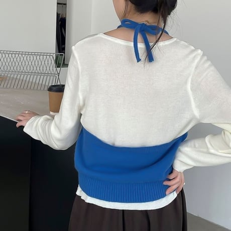 halter neck knit vest set /4color　NK1953