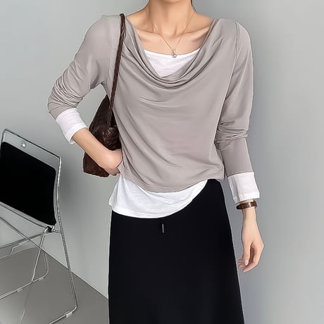 layered look cowl neck top /3color　NK2324