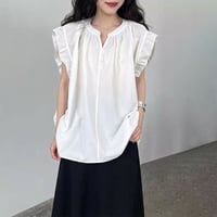 gathered ruffle henley blouse /3coloe　NK2225