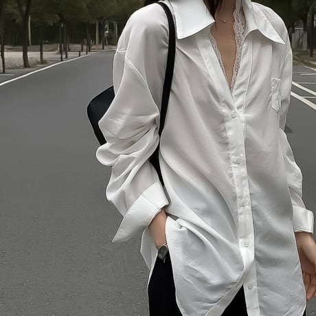 lace trim tencel long shirt /2color　NK2274