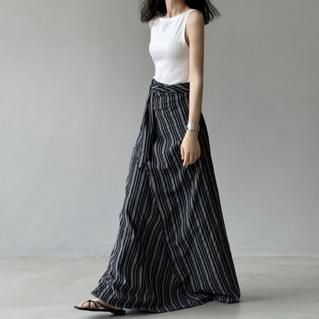 stripe wrap design maxi skirt /2color　NK1832