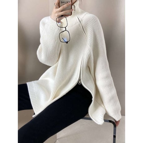 side zip high neck knit ／4color　NK1331