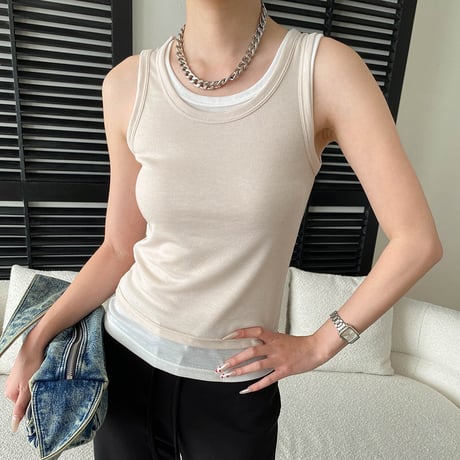 layered rib tight tanktop /5color　NK2236