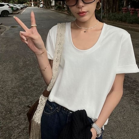 deep u-neck t-shirt /3color　NK1805
