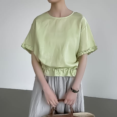 frill hem drawstring blouse /3color　NK2378