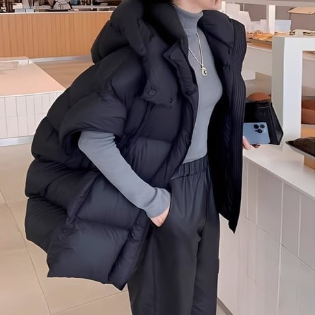 hooded volume down vest /2color　NK2093