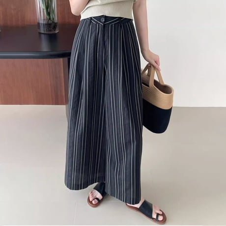 cotton stripe tuck wide pants /2color　NK2275