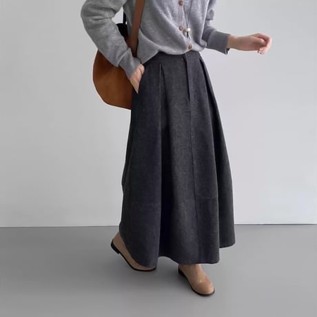 wool blend tuck long skirt　NK2086