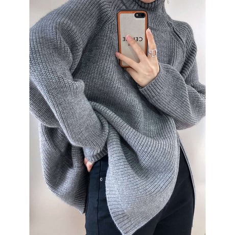 side zip high neck knit ／4color　NK1331
