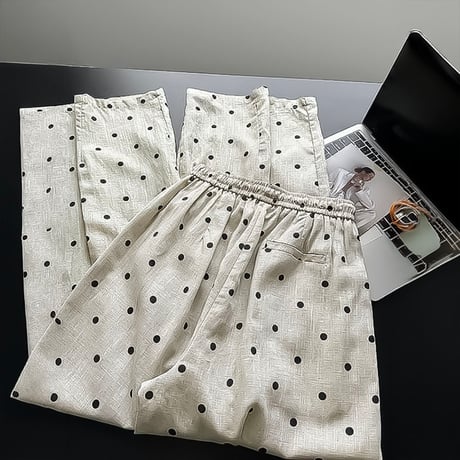 linen tencel dot wide pants　NK2204