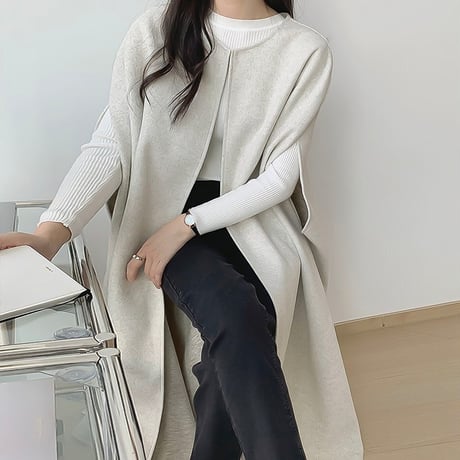 no collar cape slit long coat /3color　NK2124
