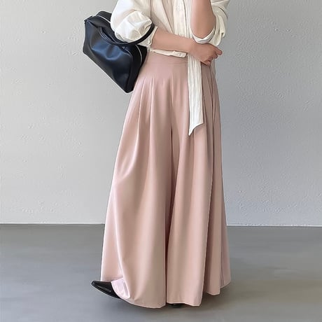 tencel cotton pleat wide pants /2color　NK2175