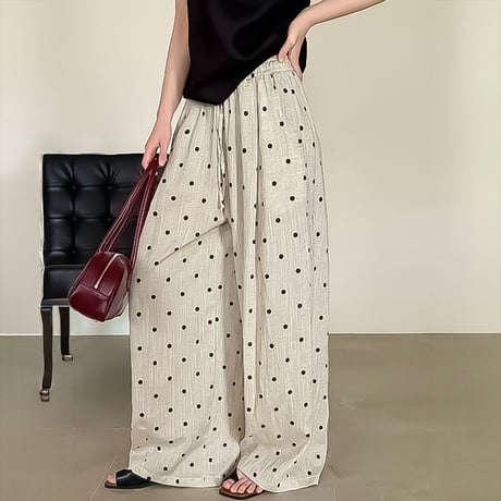linen tencel dot wide pants　NK2204