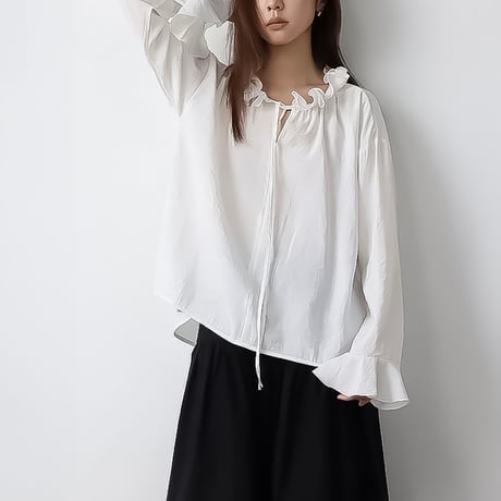 frill neck flare sleeve blouse　NK2298