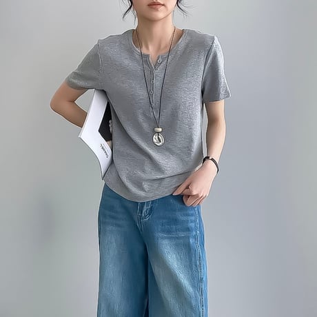 henley neck relaxed tee /5color　NK2247