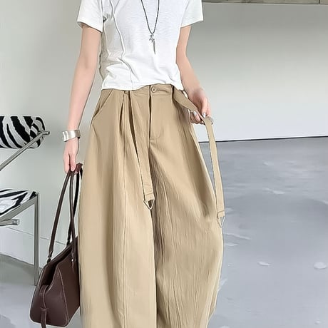 d-ring belt wide tuck pants /2color　NK2185
