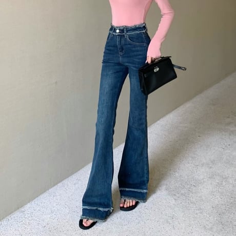 high waist flare fringe denim /2color　NK1393
