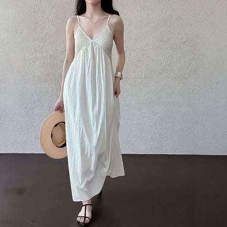 v-neck bust detail cami dress /2color　NK2264