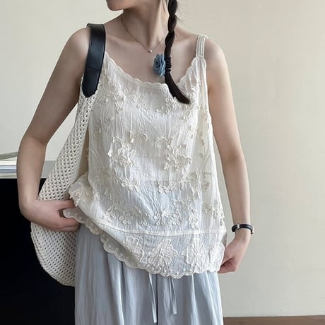 flower embroidery lace camisole /2color　NK1817