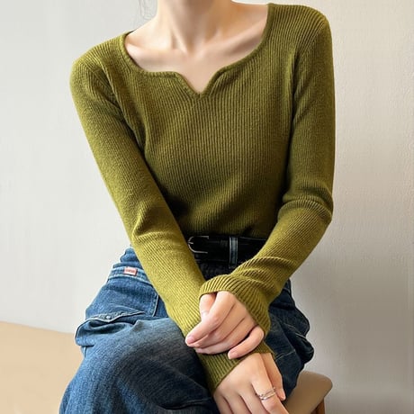 key neck long sleeve rib knit /5color　NK1525