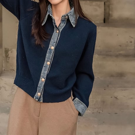 denim docking knit cardigan /2color　NK2110