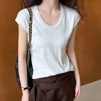 french sleeve u-neck knit top /4color　NK2203