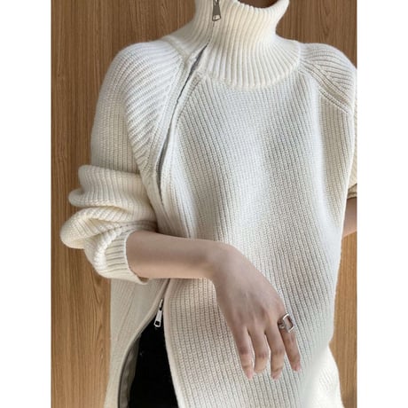 side zip high neck knit ／4color　NK1331