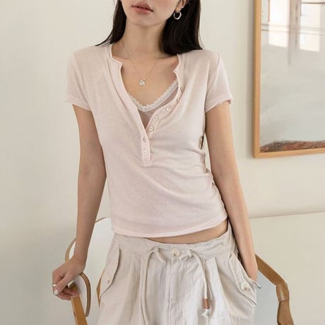 henley neck short sleeve t-shirt /3color　NK2364