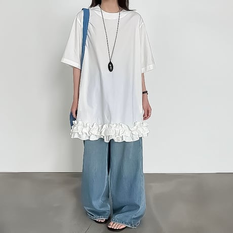 ruffle hem relaxed cotton tunic /2color　NK2246