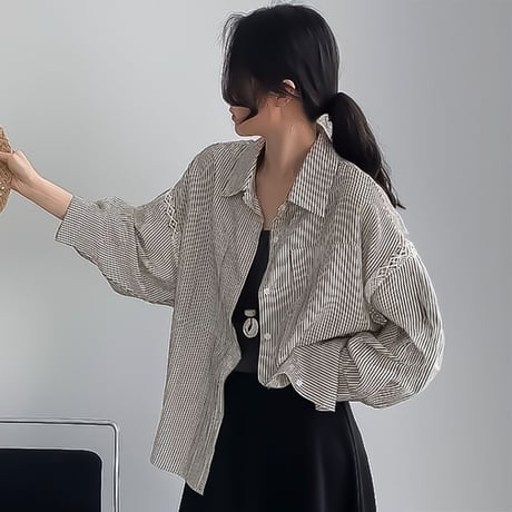stripe sleeve lace shirt　NK2276