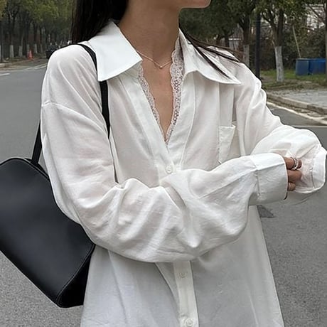 lace trim tencel long shirt /2color　NK2274