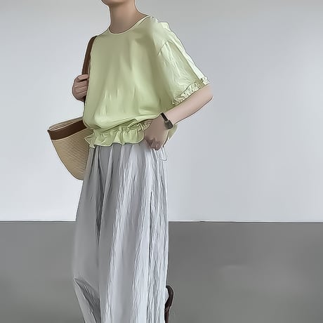 frill hem drawstring blouse /3color　NK2378