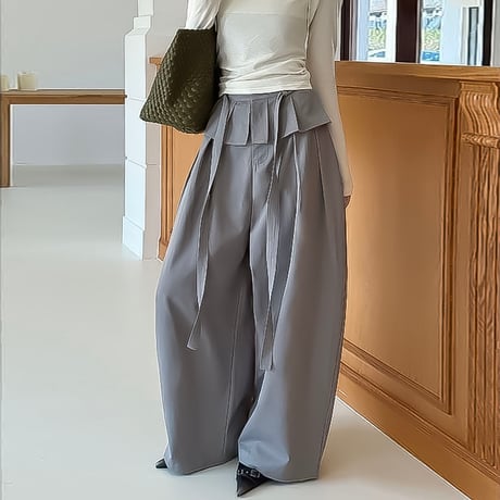waist frill wide relax pants /4color　NK2188
