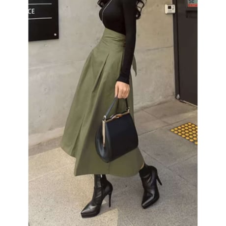 waist ribbon a-line skirt /3color　NK1371