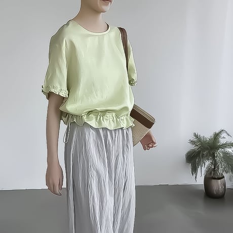 frill hem drawstring blouse /3color　NK2378