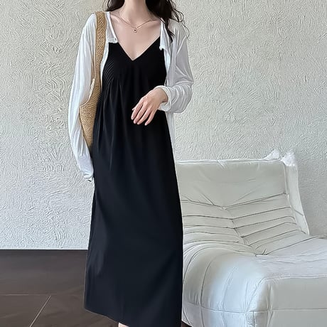 v-neck bust detail cami dress /2color　NK2264