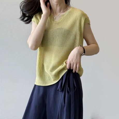 v-neck sheer summer knit /4color　NK1818