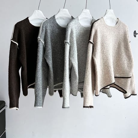 drop shoulder piping knit /4color　NK1696