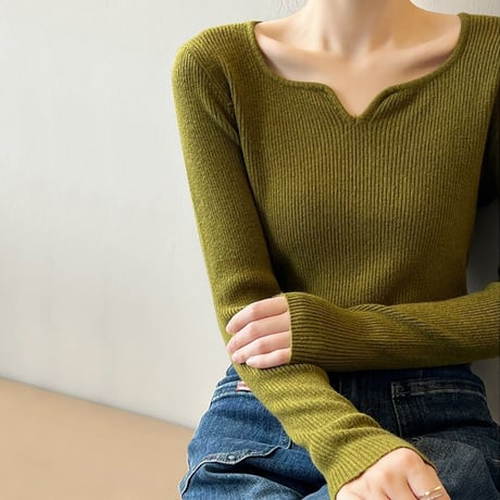key neck long sleeve rib knit /5color　NK1525