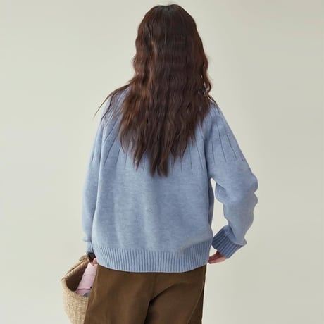 round yoke rib knit cardigan　NK2066