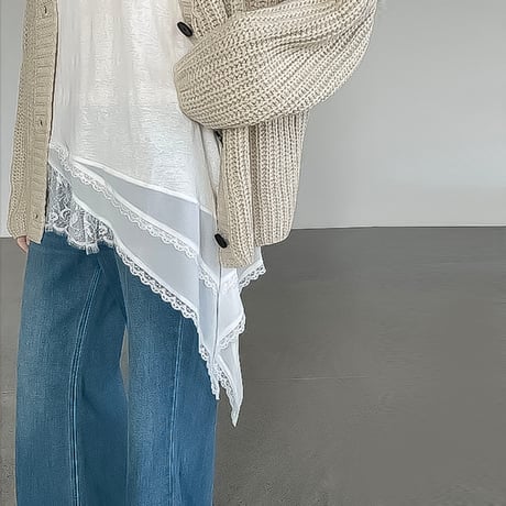 asymmetric lace layered tank top /2color　NK2192