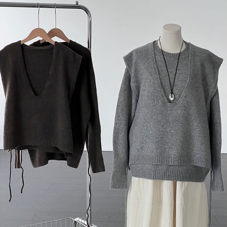 knit vest & pullover set /2color　NK2063