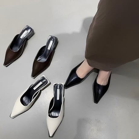 pointed toe block heel mules /3color　NK2174