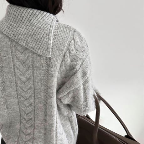 slit collar cable knit pullover /2color　NK2061