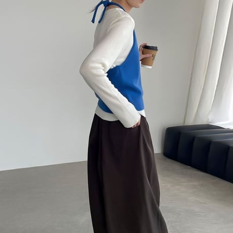 halter neck knit vest set /4color　NK1953