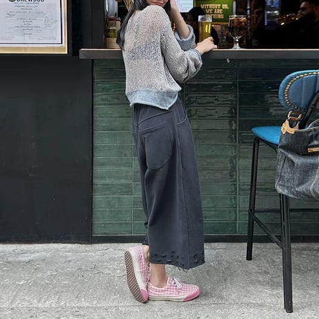 distressed wideleg sweatpants /2color　NK1752