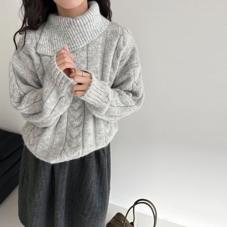 slit collar cable knit pullover /2color　NK2061