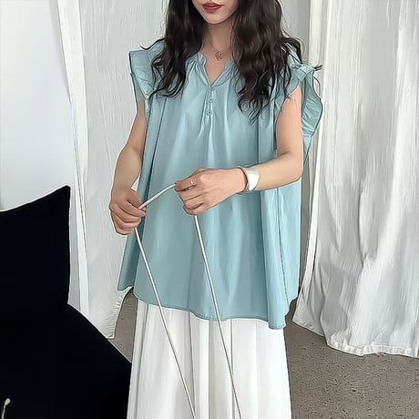 gathered ruffle henley blouse /3coloe　NK2225