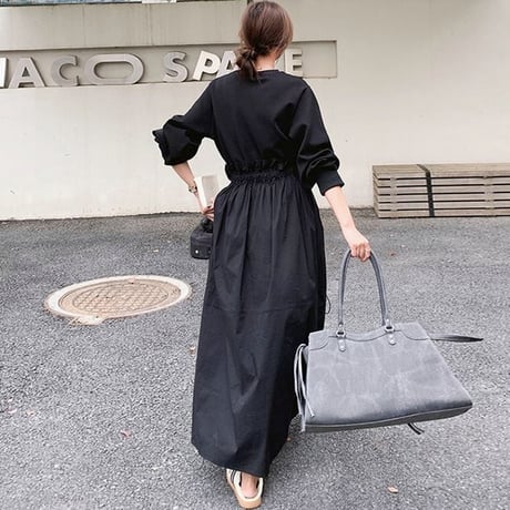 pullover docking flare long dress　NK1944